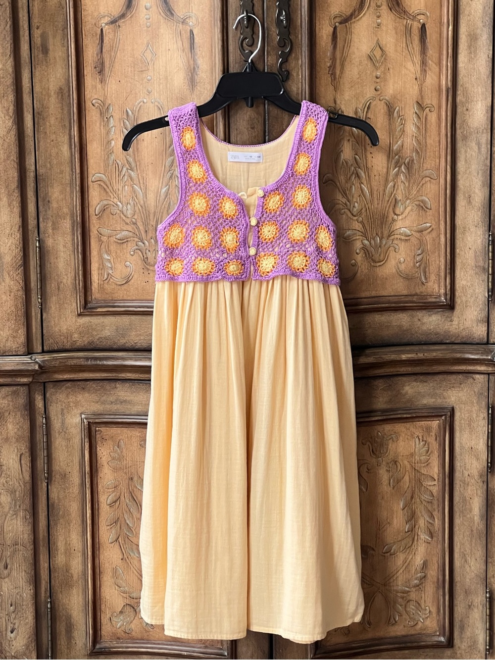 Zara Girls Yellow Purple Crochet Cotton Sundress Size 10
